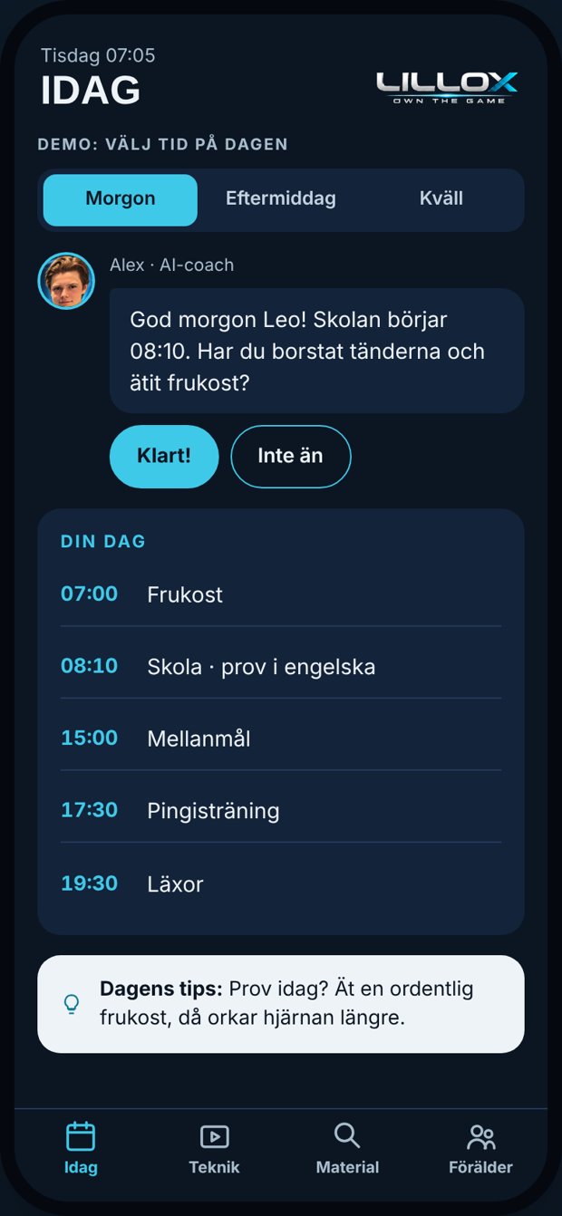 Appen: AI-coachen Alex påminner om frukost och visar dagens schema